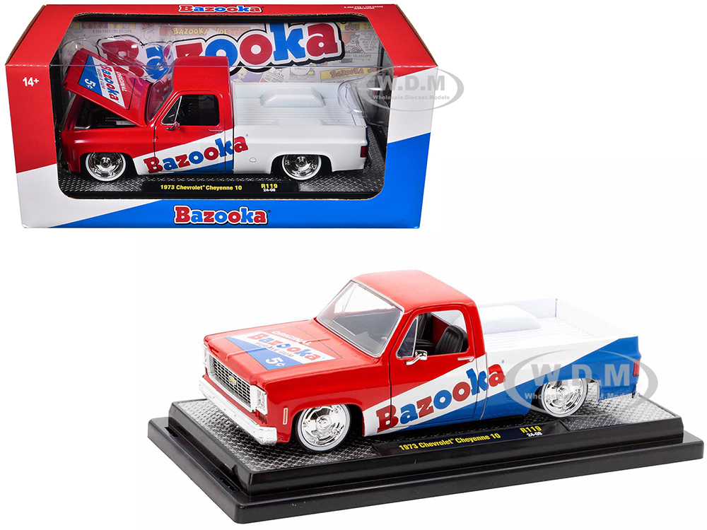 1973 Chevrolet Cheyenne 10 Pickup Truck Red and Blue with White Stripe Bazooka Bubble Gum Limited Edition to 6250 pieces Worldwide 1/24 Diecast Model Car by M2 Machines