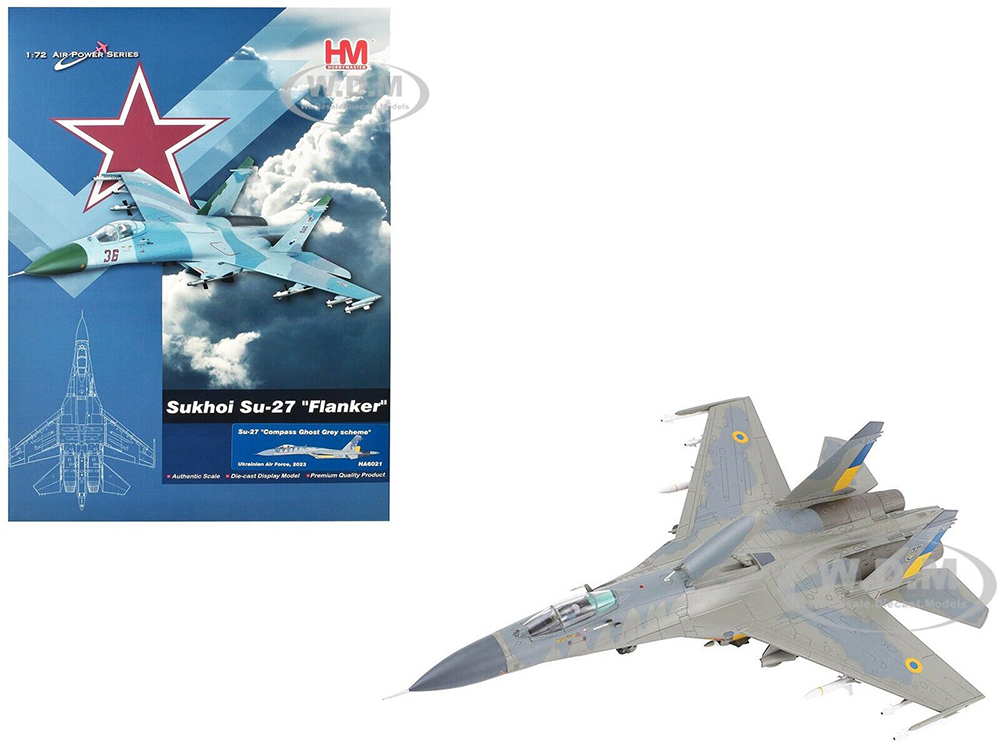 Sukhoi Su-27 Flanker Fighter Aircraft Compass Ghost Grey Scheme (2023) Ukrainian Air Force Air Power Series 1/72 Diecast Model by Hobby Master