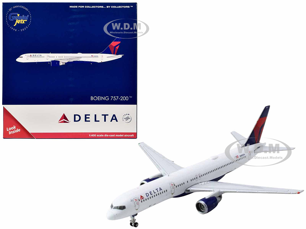 Boeing 757-200 Commercial Aircraft Delta Air Lines (N683DA) White with Red and Blue Tail 1/400 Diecast Model Airplane by GeminiJets