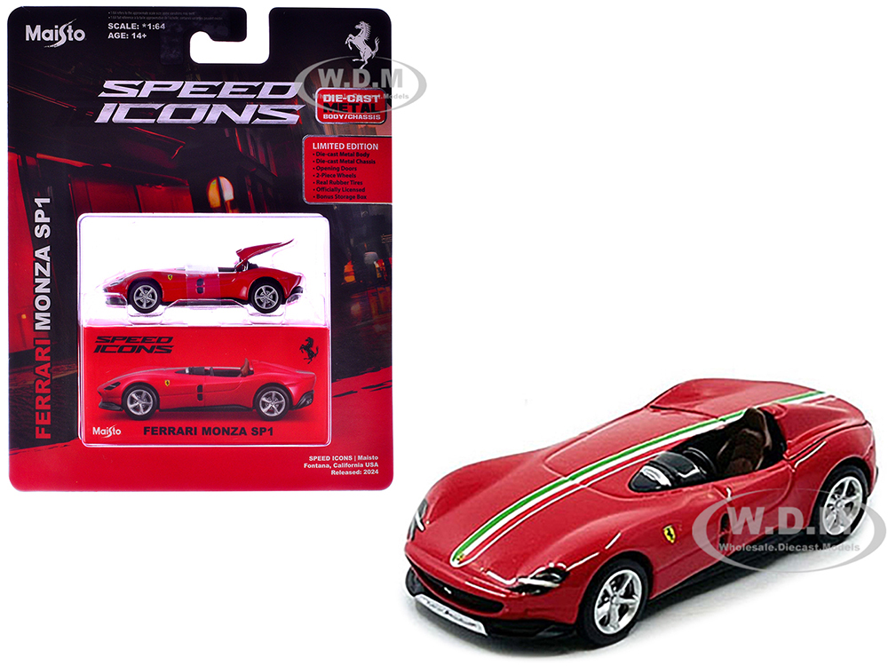 Ferrari Monza SP1 Red with Italian Flag Stripes "Speed Icons" Series 1/64 Diecast Model Car by Maisto