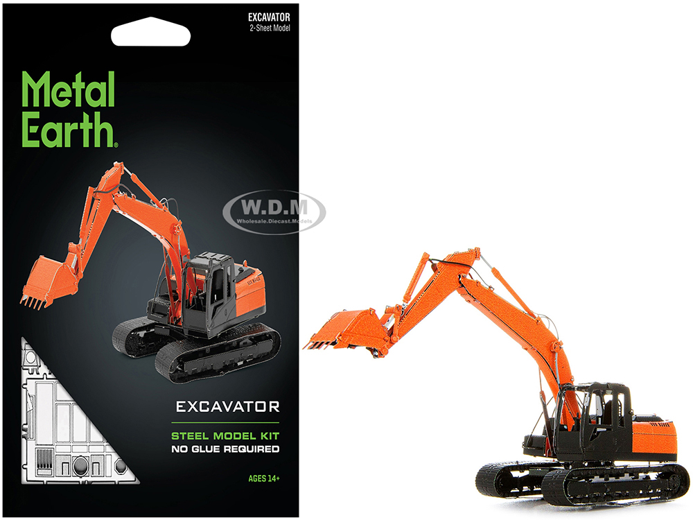 Model Kit Excavator Orange And Black (Challenging Difficulty) Steel Model By Metal Earth