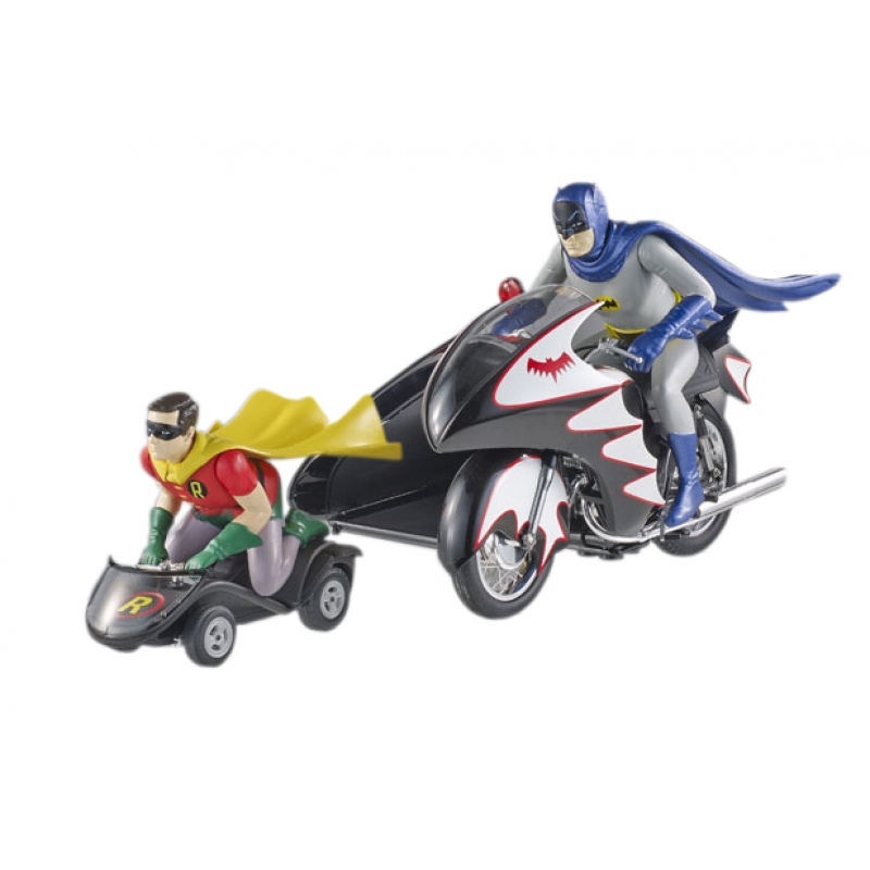 1966 Batcycle Elite Edition And Side Car With Batman And Robin Figures 1/12 Diecast Model By Hotwheels