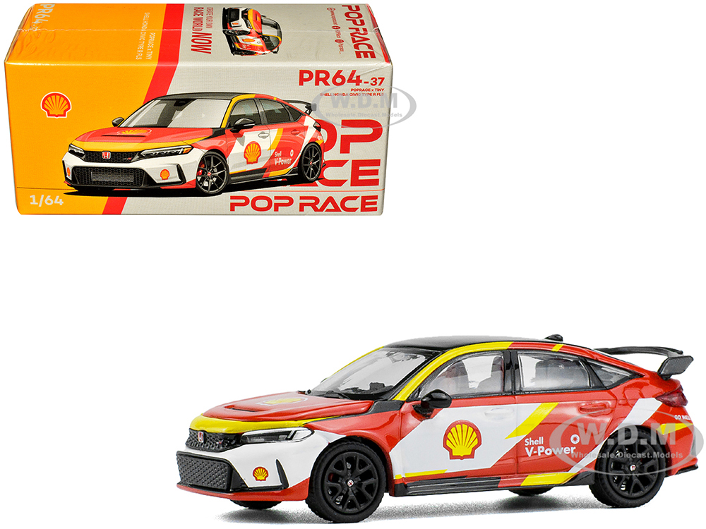 Honda Civic Type R FL5 Shell Oil Red and White with Graphics 1/64 Diecast Model Car by Pop Race