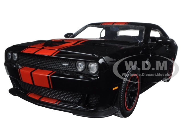 2015 Dodge Challenger Srt Hellcat Black With Red Stripes "big Time Muscle" 1/24 Diecast Model Car By Jada