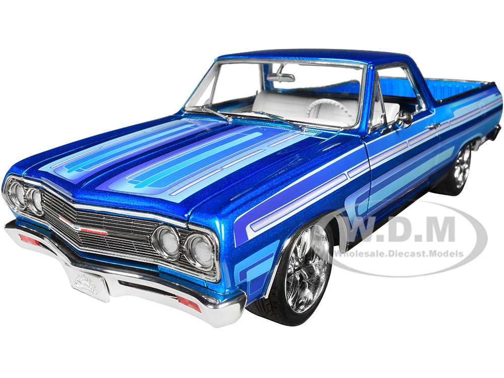 1965 Chevrolet El Camino Custom Laser Blue Metallic with Graphics Southern Kings Customs Limited Edition to 222 pieces Worldwide 1/18 Diecast Model Car by ACME