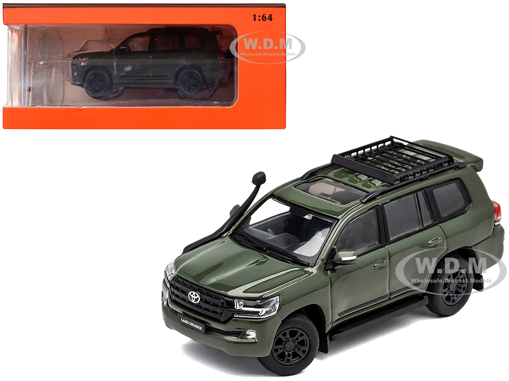 2015 Toyota Land Cruiser (200) Green with Roof Rack 1/64 Diecast Model Car by GCD