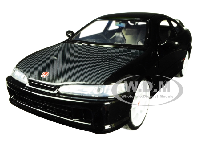1995 Honda Integra Type-r "japan Spec" Rhd (right Hand Drive) Glossy Black With Carbon Hood And White Wheels "jdm Tuners" 1/24 Diecast Model Car By J