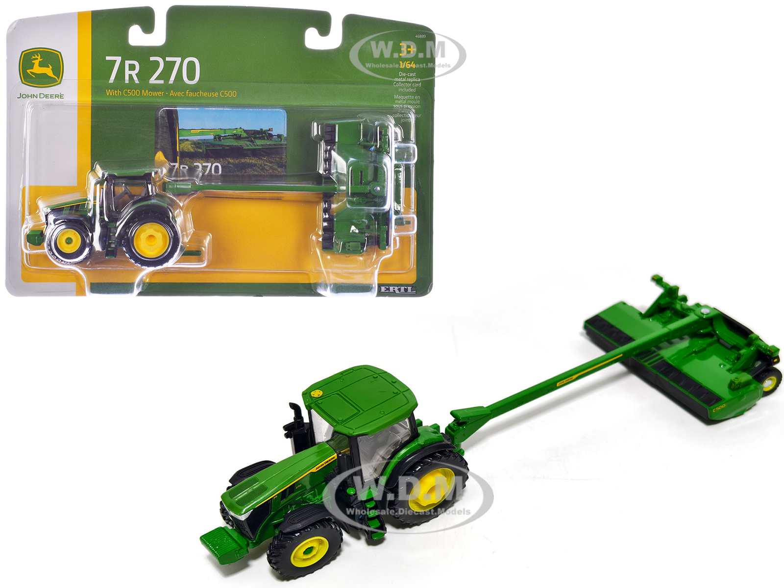 John Deere 7R 270 Tractor Green with C500 Mower 1/64 Diecast Model by ERTL TOMY