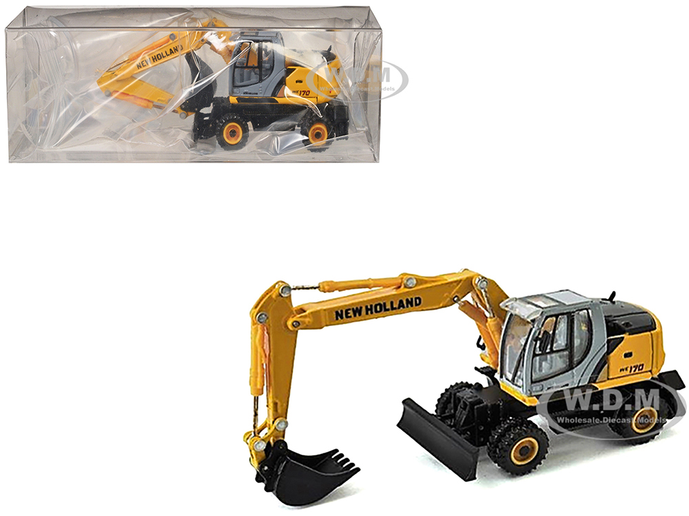 New Holland WE170 Wheeled Excavator Yellow 1/87 (HO) Diecast Model by Promotex