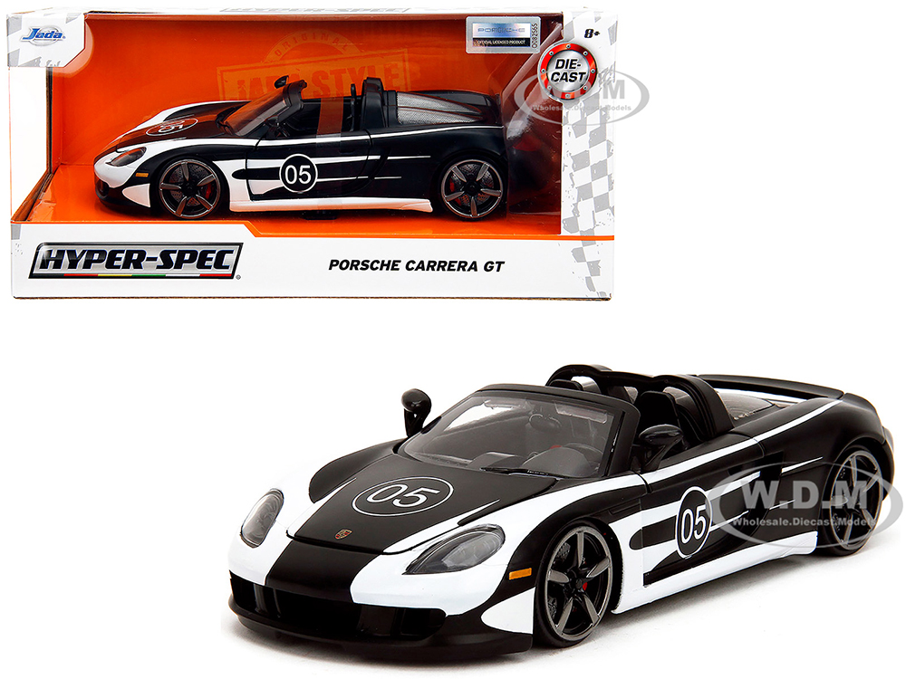 Porsche Carrera GT Convertible 05 Black with White Graphics "Hyper-Spec" Series 1/24 Diecast Model Car by Jada