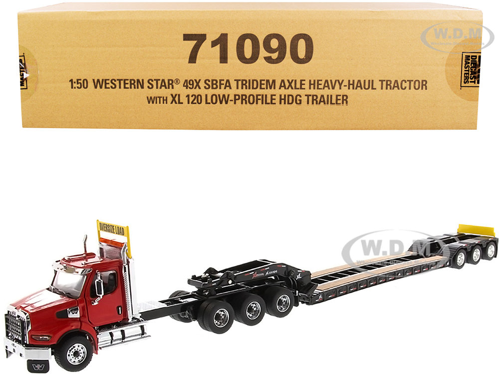 Western Star 49X SBFA Tridem Axle Heavy-Haul Tractor with XL 120 Low-Profile HDG Trailer Red and Black "Transport Series" 1/50 Diecast Model by Dieca