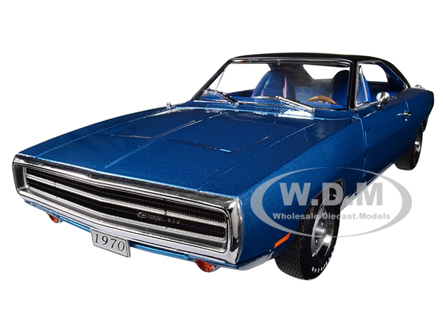 1970 Dodge Charger 500 Blue With Black Top 1/18 Diecast Model Car By Greenlight