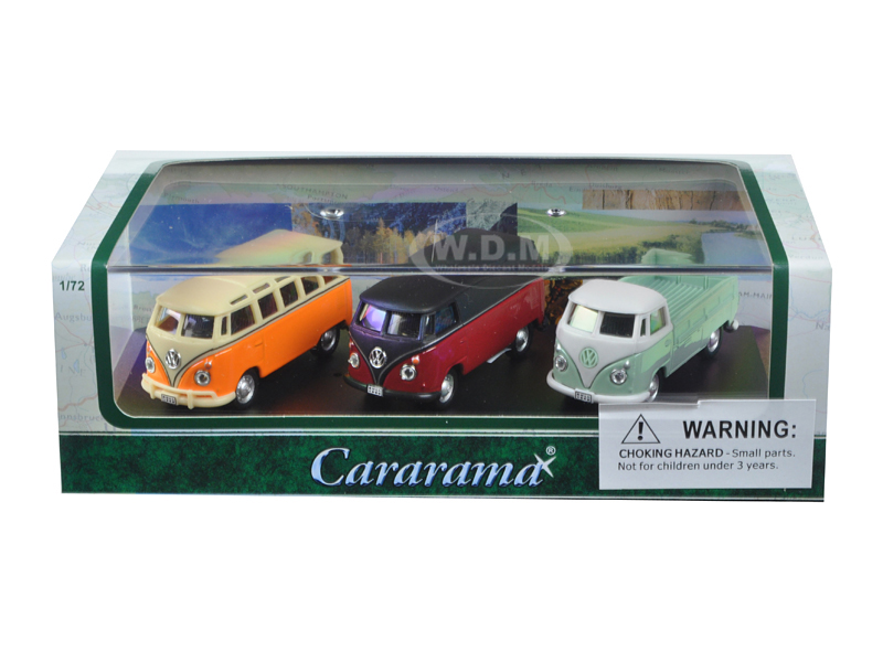 Volkswagen Bus 3 Piece Gift Set In Display Showcase 1/72 Diecast Model Cars By Cararama
