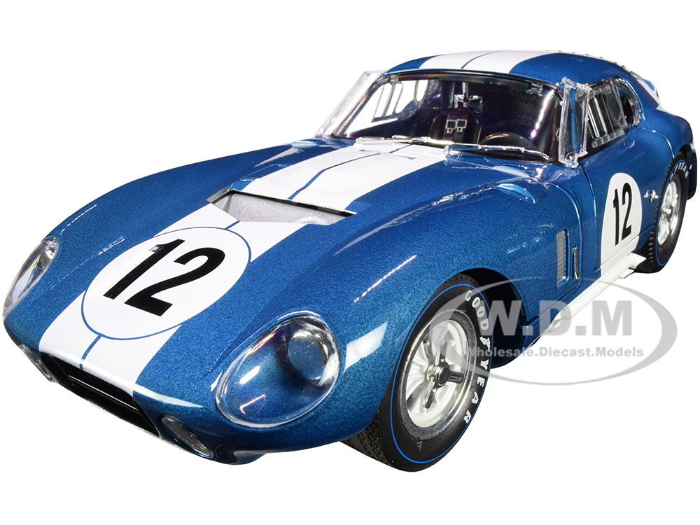 1965 Shelby Cobra Daytona Coupe #12 Blue Metallic with White Stripes 1/18 Diecast Model Car by Shelby Collectibles