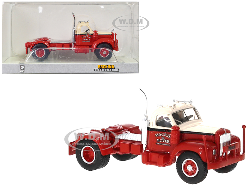 1953 B-61 Truck Tractor Red and Beige Mackie the Mover 1/87 (HO) Scale Model Car by Brekina