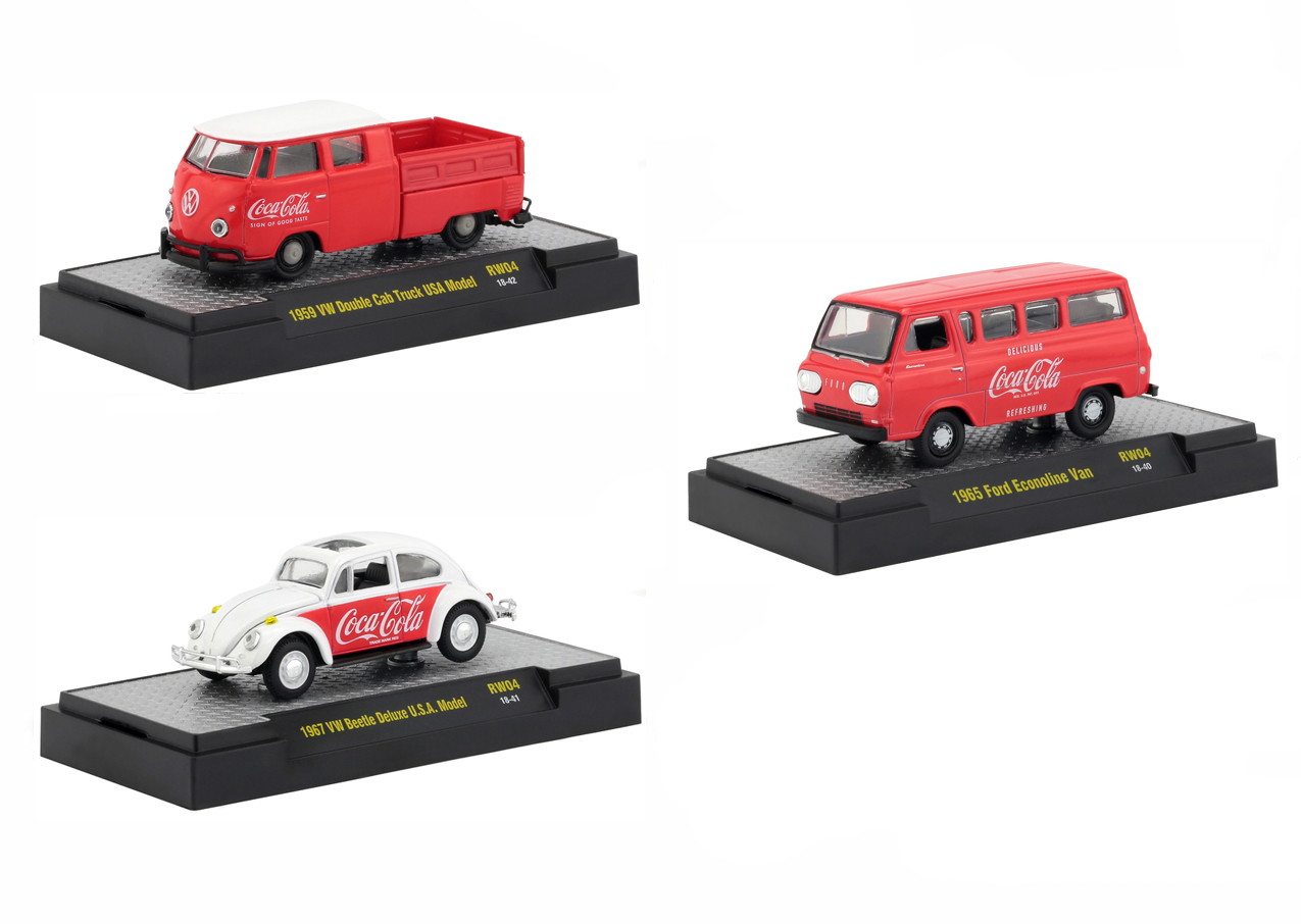 "coca-cola" Release 4 Set Of 3 Cars Limited Edition To 4800 Pieces Worldwide Hobby Exclusive 1/64 Diecast Models By M2 Machines