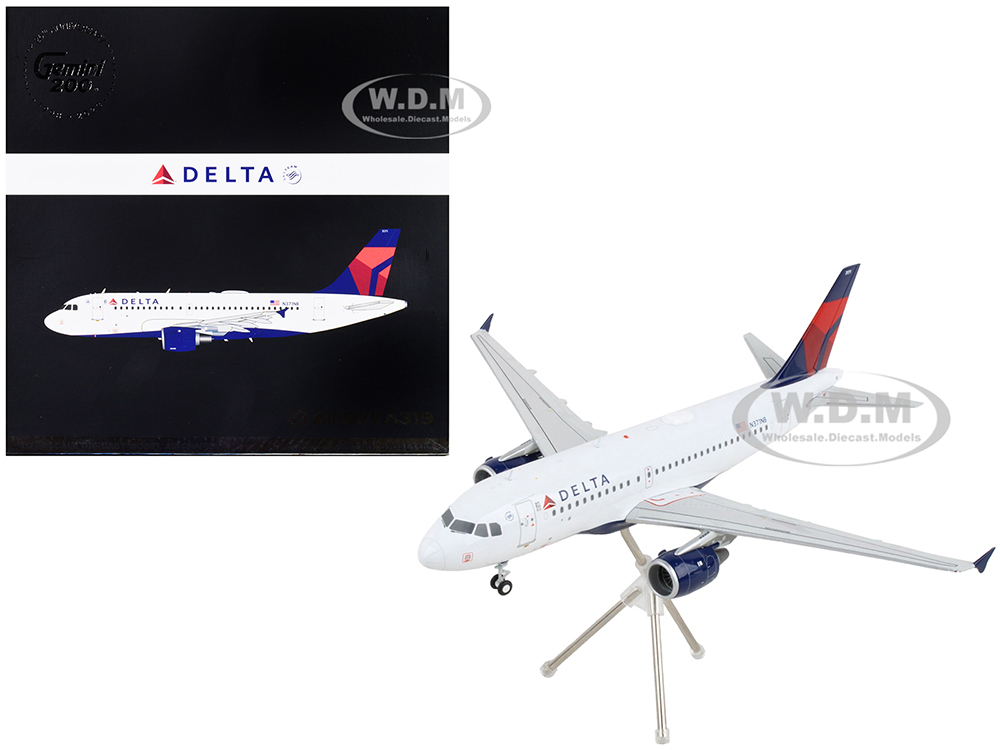 Airbus A319 Commercial Aircraft Delta Air Lines White With Red And Blue Tail Gemini 200 Series 1/200 Diecast Model Airplane By GeminiJets