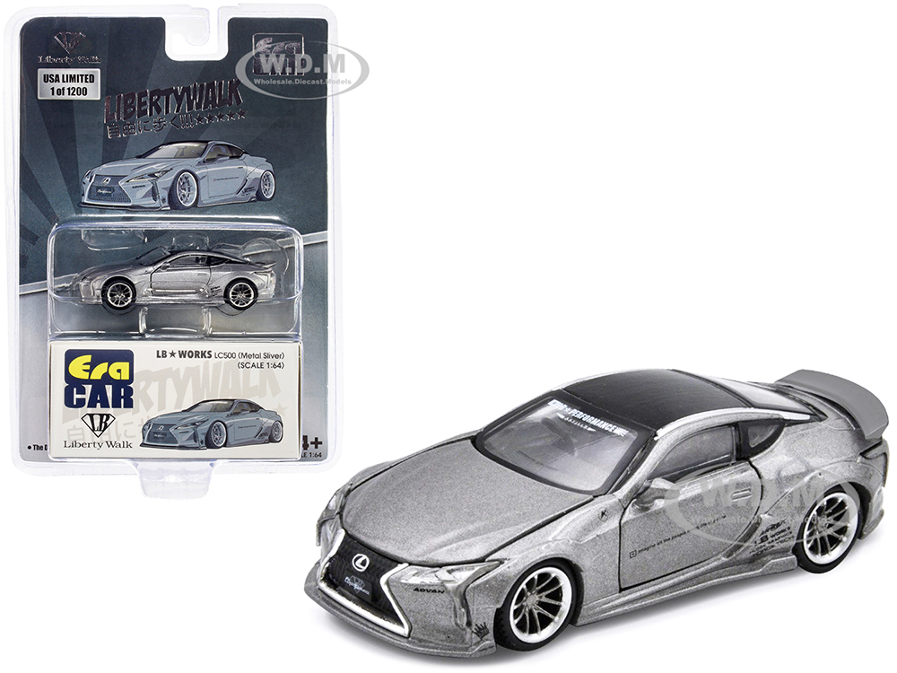 Lexus LC500 LB Works RHD (Right Hand Drive) Silver Metallic with Black Top and Graphics Limited Edition to 1200 pieces 1/64 Diecast Model Car by Era