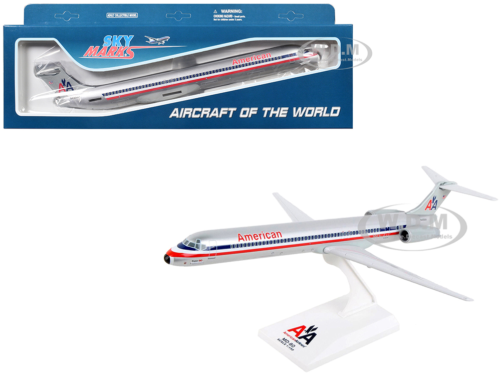 McDonnell Douglas MD-80 Commercial Aircraft "American Airlines" (N495AA) Silver with Blue and Red Stripes (Snap-Fit) 1/150 Plastic Model by Skymarks