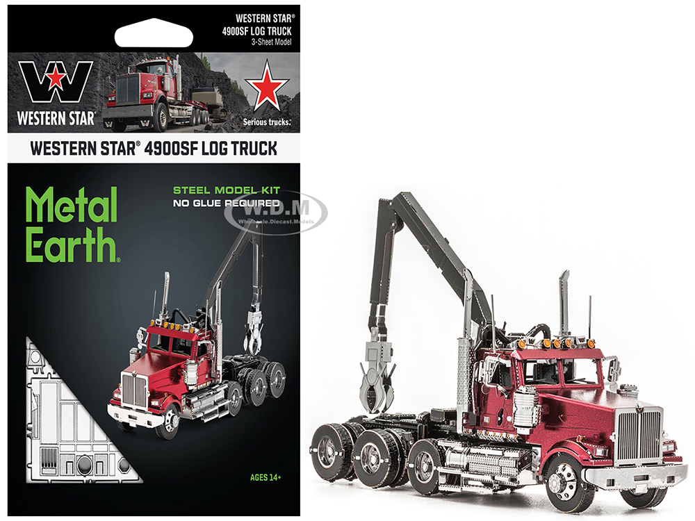 Model Kit Western Star 4900SF Log Truck Red (Challenging Difficulty) Steel Model by Metal Earth