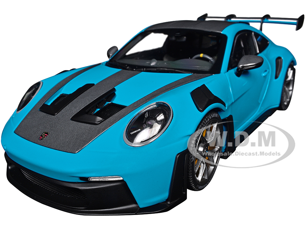 2024 Porsche 911 (992) GT3 RS Weissach Package Blue with Carbon Top and Hood Stripes Limited Edition to 200 pieces Worldwide 1/18 Diecast Model Car by Minichamps