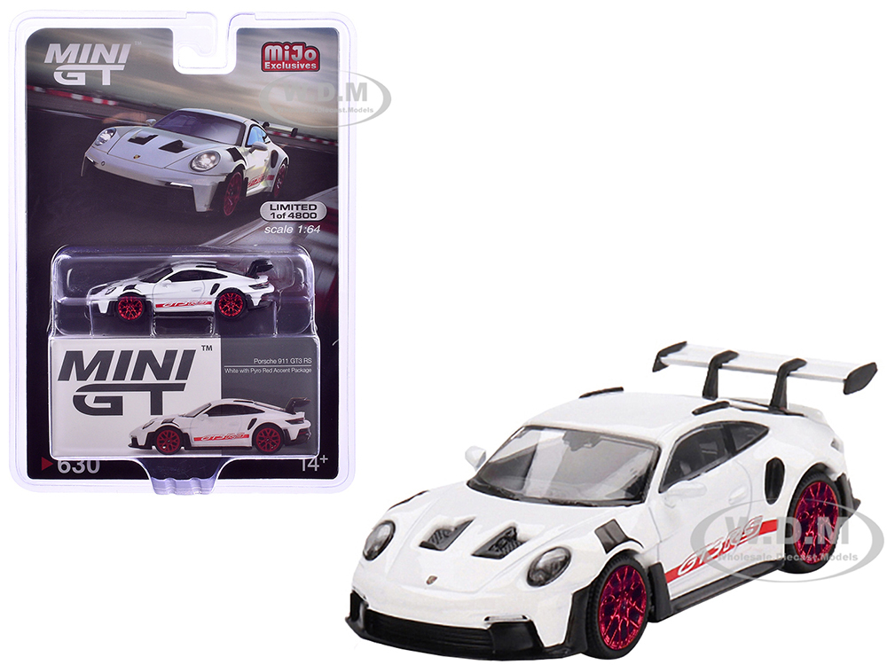 Porsche 911 (992) GT3 RS White with Red Stripes Limited Edition to 4800 pieces Worldwide 1/64 Diecast Model Car by Mini GT