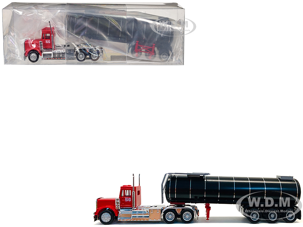 Kenworth W-900 Red with Asphalt Tanker Trailer 1/87 (HO) Plastic Model Car by Promotex