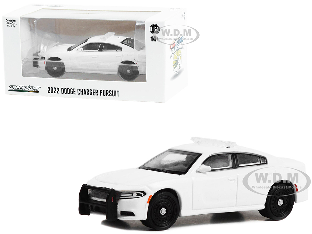 2022 Dodge Charger Pursuit Police Car White with Light Bar Hot Pursuit Hobby Exclusive Series 1/64 Diecast Model Car by Greenlight