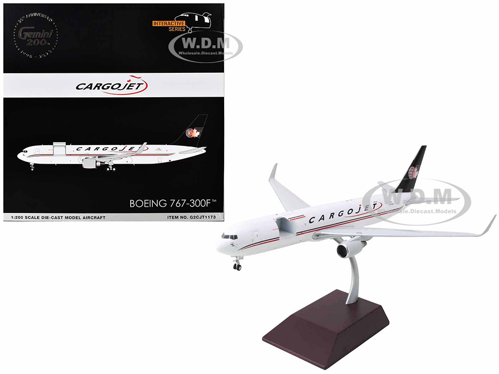 Boeing 767-300F Commercial Aircraft Cargojet Airways (C-FGSJ) White with Black Tail Gemini 200 - Interactive Series 1/200 Diecast Model Airplane by GeminiJets