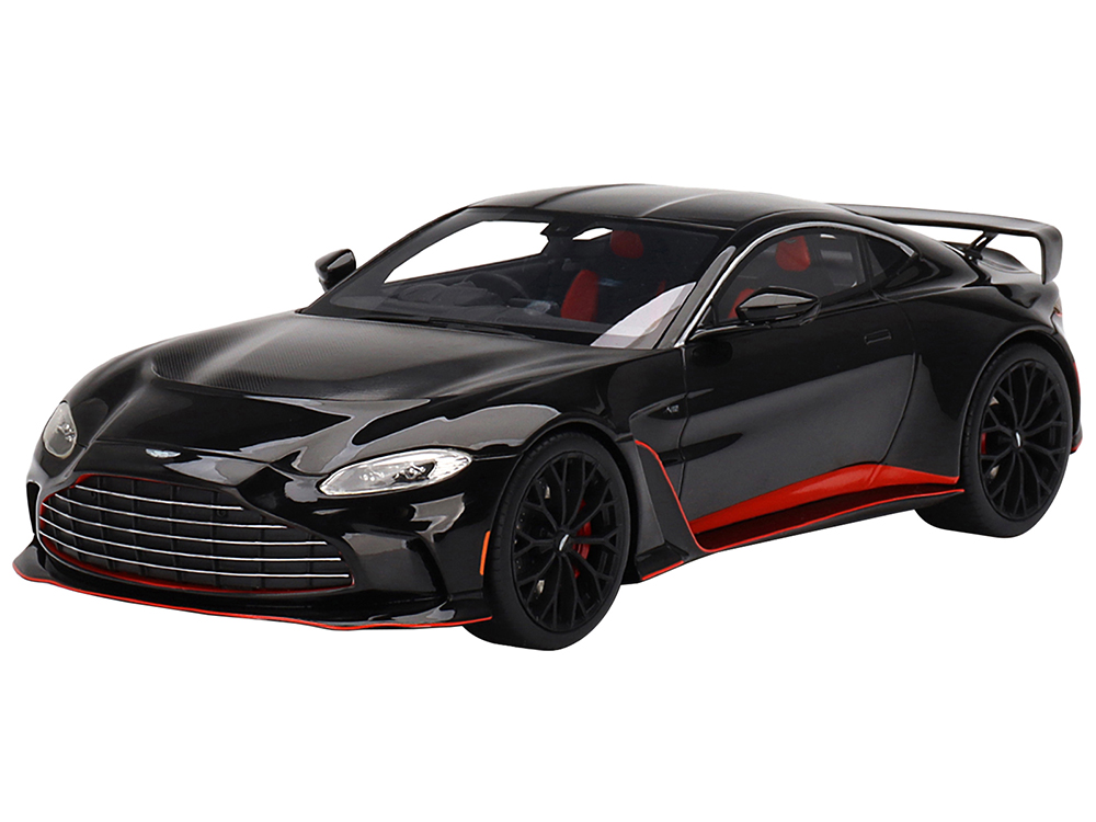 Aston Martin V12 Vantage RHD (Right Hand Drive) Jet Black with Red Accents 1/18 Model Car by Top Speed