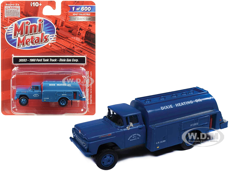 1960 Ford Tank Truck Dixie Gas Corp. Blue 1/87 (HO) Scale Model by Classic Metal Works