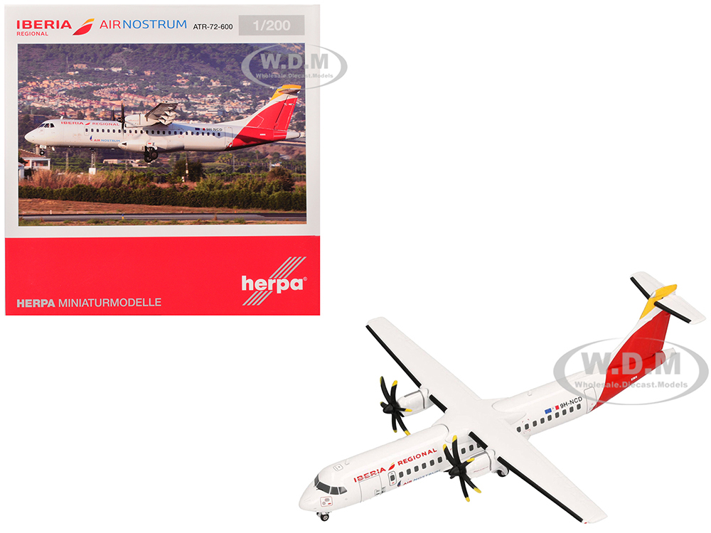 ATR 72-600 Commercial Aircraft "Iberia Regional" (9H-NCD) White with Red Tail 1/200 Diecast Model Airplane by Herpa