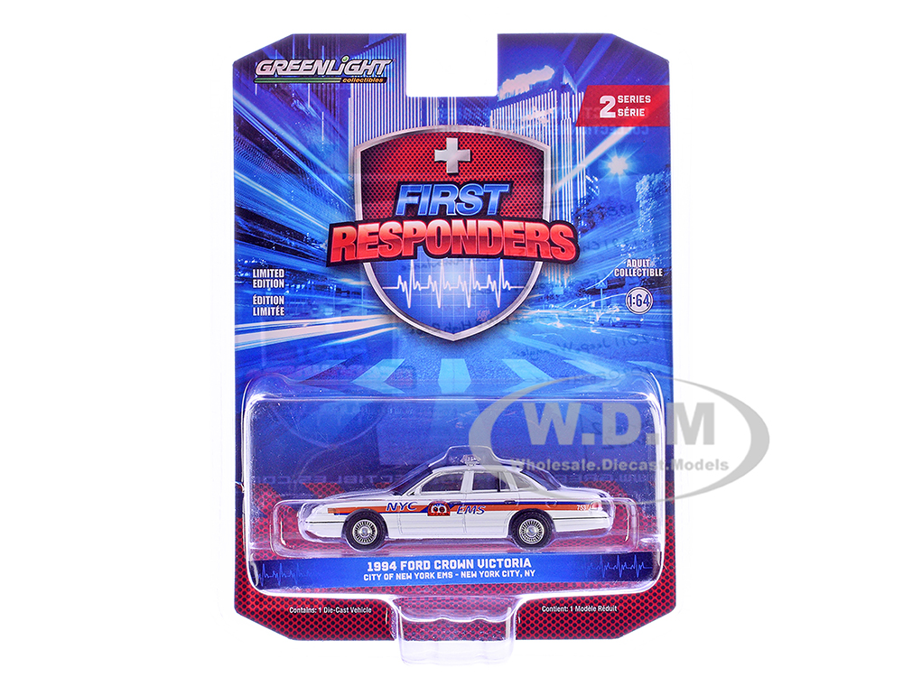 1994 Ford Crown Victoria "NYC EMS (City of New York Emergency Medical Service)" White with Blue and Red Stripes "First Responders" Series 2 1/64 Diec