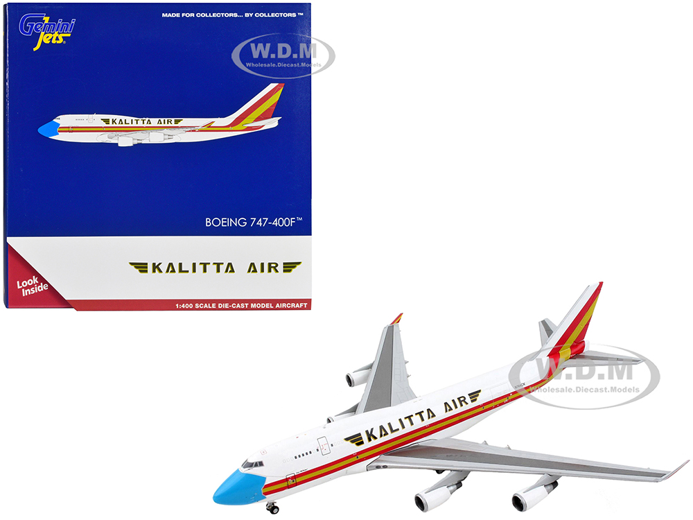 Boeing 747-400F Commercial Aircraft Kalitta Air White with Stripes Mask Livery 1/400 Diecast Model Airplane by GeminiJets