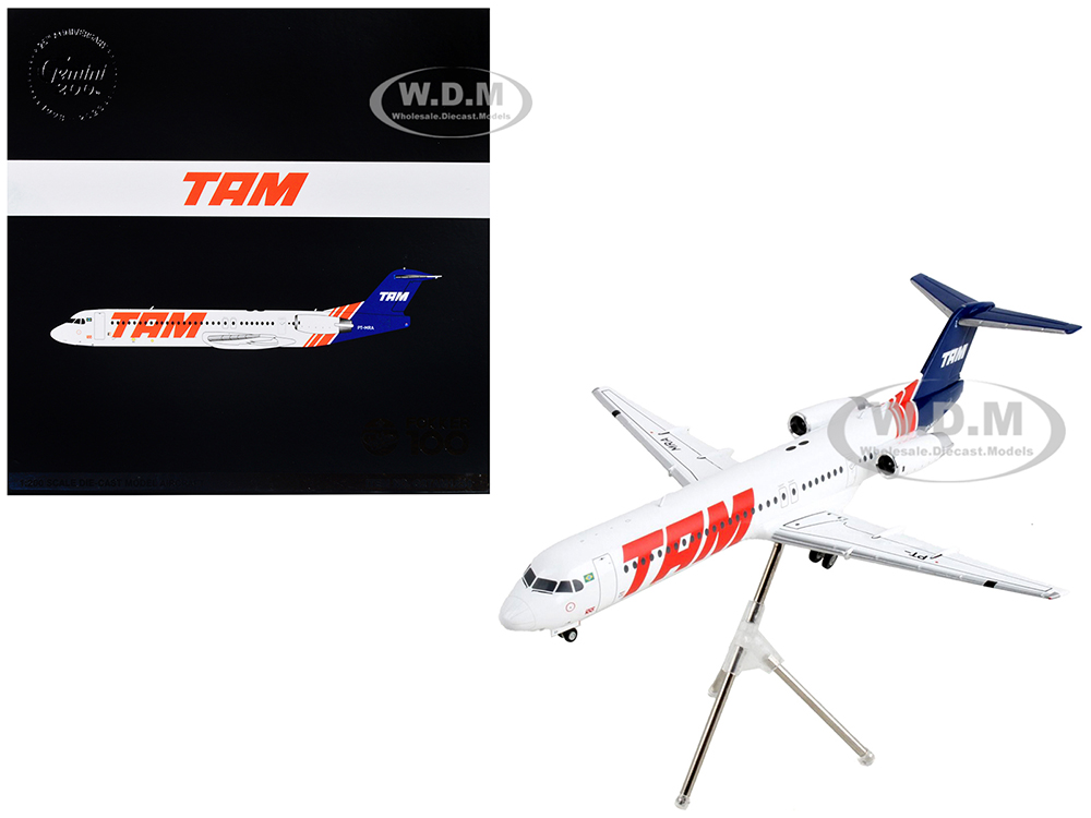 Fokker F100 Commercial Aircraft "TAM Linhas Aereas - Airlines" White with Blue Tail "Gemini 200" Series 1/200 Diecast Model Airplane by GeminiJets
