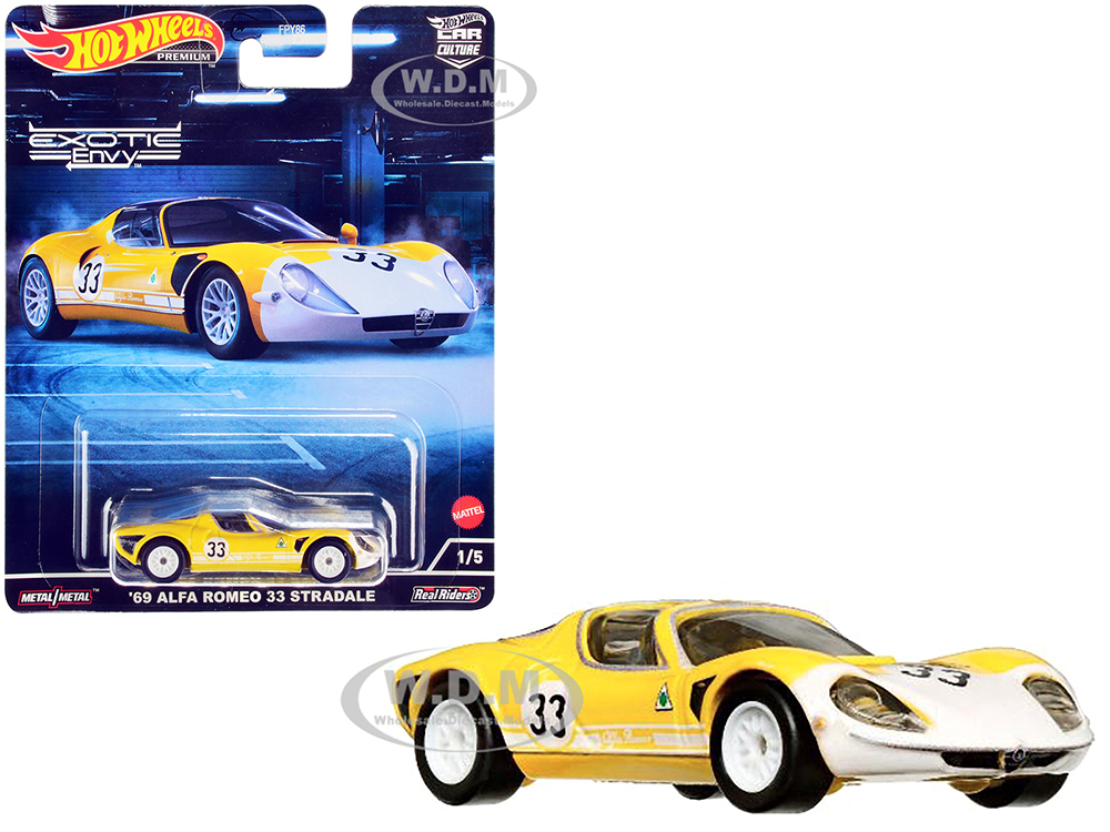 1969 Alfa Romeo 33 Stradale #33 Yellow and White Exotic Envy Series Diecast Model Car by Hot Wheels