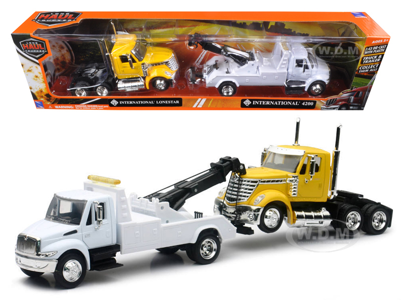 International 4200 Tow Truck White And International Lonestar Cab Yellow 1/43 By New Ray