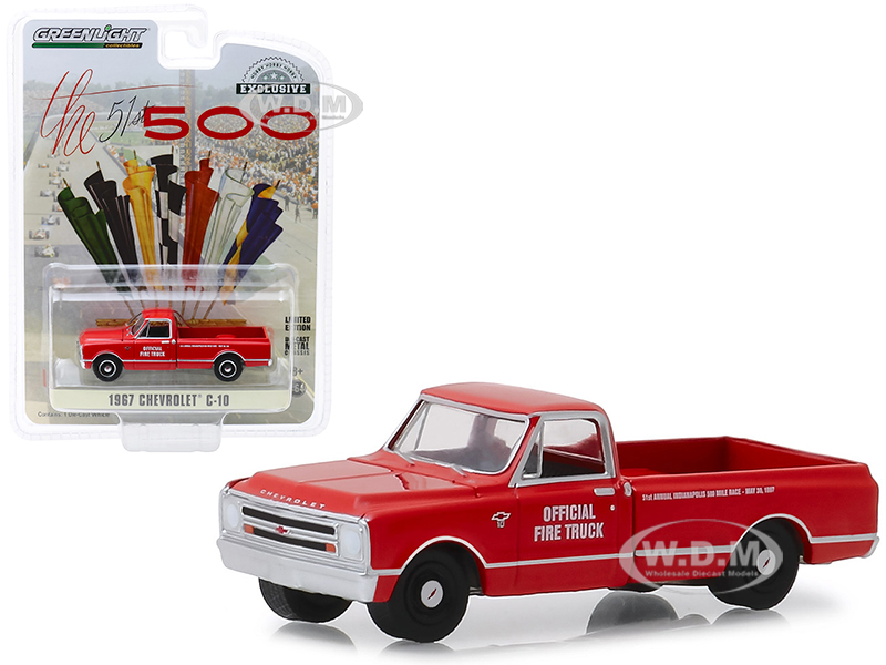 1967 Chevrolet C-10 Fire Pickup Truck Red "51th Annual Indianapolis 500 Mile Race" Official Fire Truck "hobby Exclusive" 1/64 Diecast Model Car By Gr