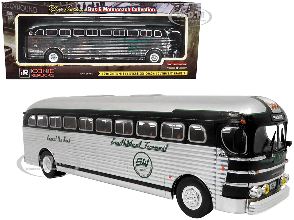 1948 GM PD-4151 Silversides Coach Bus Southwest Transit: Expect the Best Vintage Bus & Motorcoach Collection 1/43 Diecast Model by Iconic Replicas