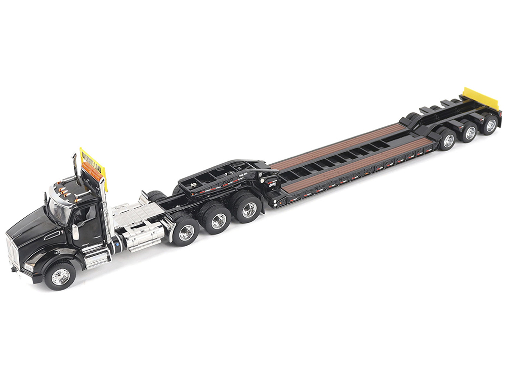 Kenworth T880 SBFA Tridem Truck with Trail King HDG Lowboy Trailer Black "Transport Series" 1/50 Diecast Model by Diecast Masters