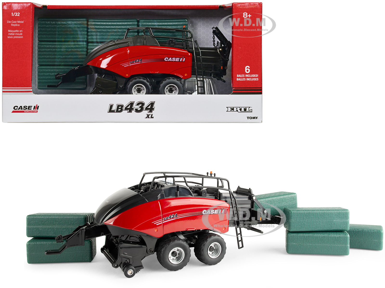 Case IH LB434 XL Large Square Baler Red and Black with 6 Bales Case IH Agriculture Series 1/32 Diecast Model by ERTL TOMY