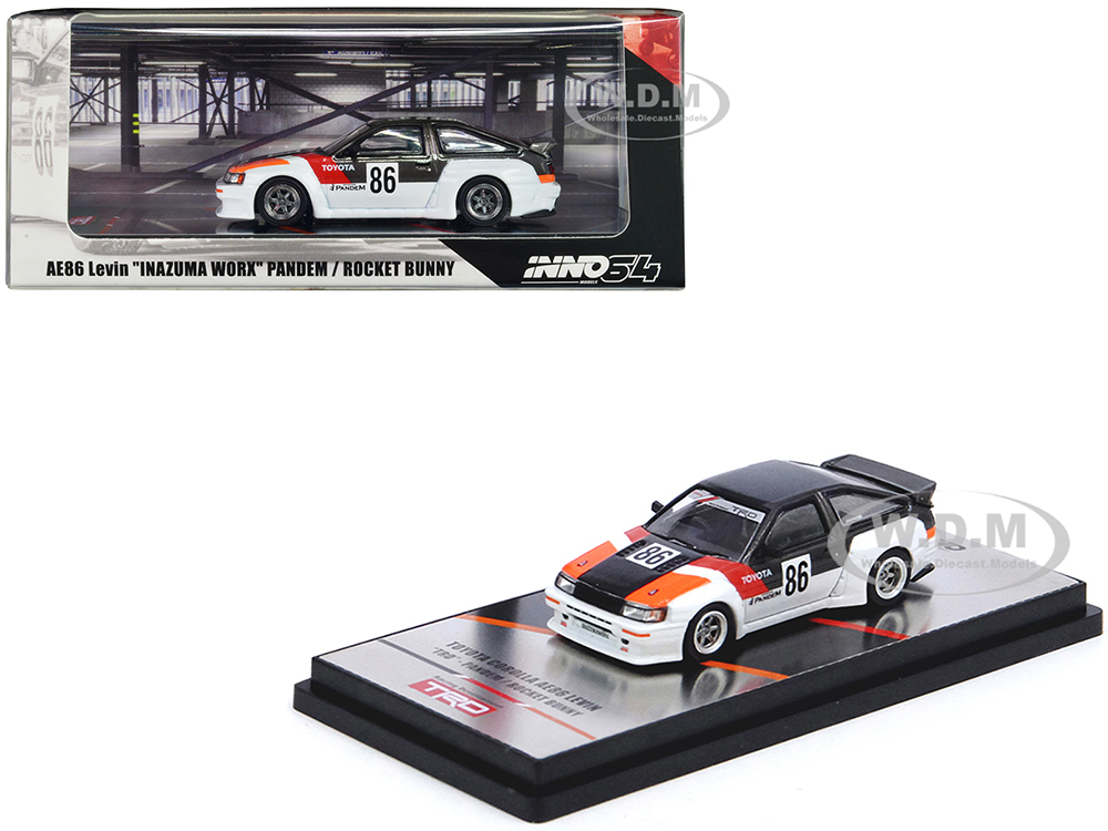 Toyota AE86 Levin RHD (Right Hand Drive) #86 White and Gray with Stripes Inazuma Worx- Pandem/Rocket Bunny 1/64 Diecast Model Car by Inno Models