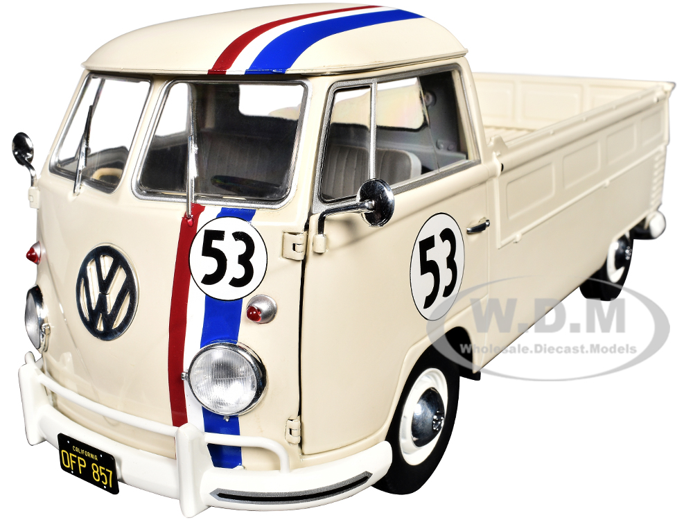 1950 Volkswagen T1 Pickup Truck Racer #53 Cream with Stripes 1/18 Diecast Model Car by Solido