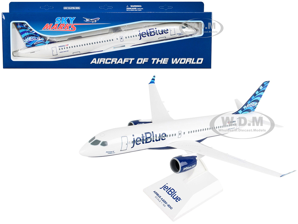 Airbus A220-300 Commercial Aircraft with Landing Gear JetBlue Airways (N3044J) White with Blue Tail (Snap-Fit) 1/100 Plastic Model by Skymarks