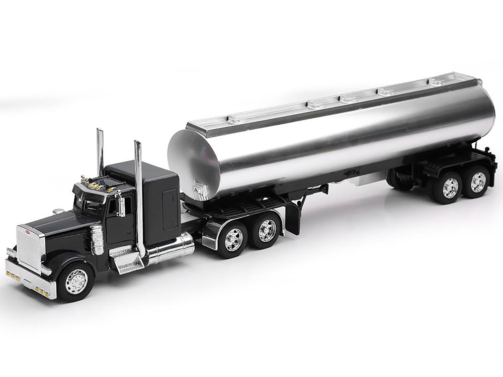 Peterbilt 379 Truck Black with Tanker Trailer Silver "Long Haul Truckers" Series 1/32 Diecast Model by New Ray