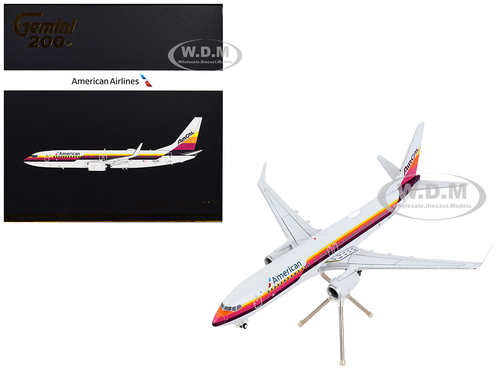 Boeing 737-800 Commercial Aircraft "American Airlines - AirCal" Gray with Stripes "Gemini 200" Series 1/200 Diecast Model Airplane by GeminiJets
