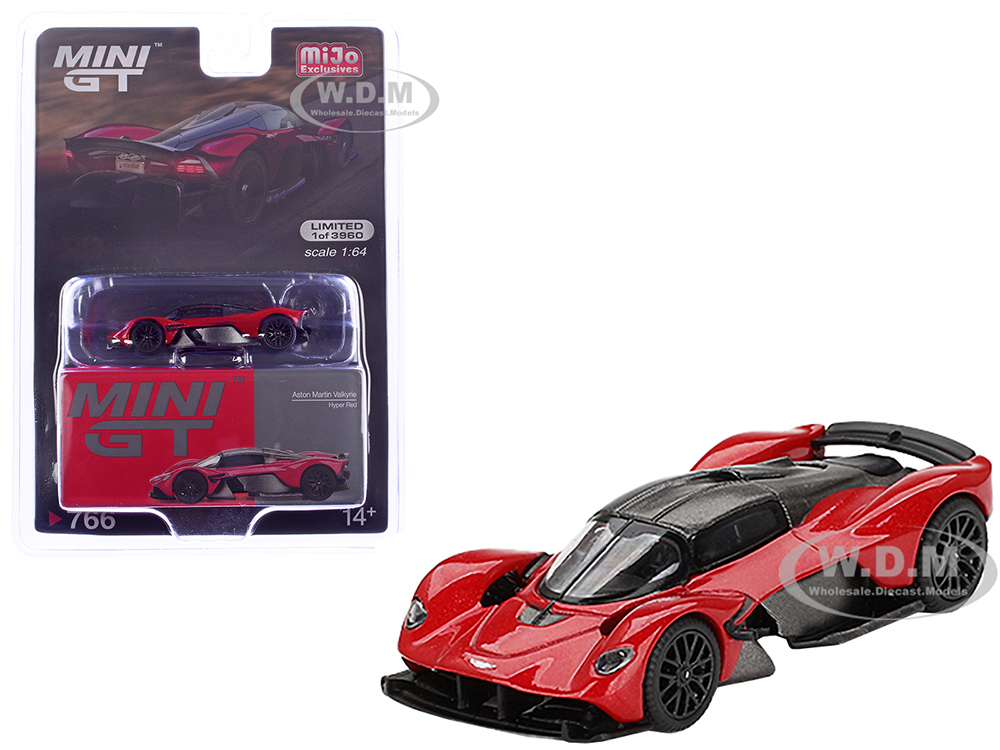 Aston Martin Valkyrie Hyper Red with Carbon Top Limited Edition to 3960 pieces Worldwide 1/64 Diecast Model Car by Mini GT