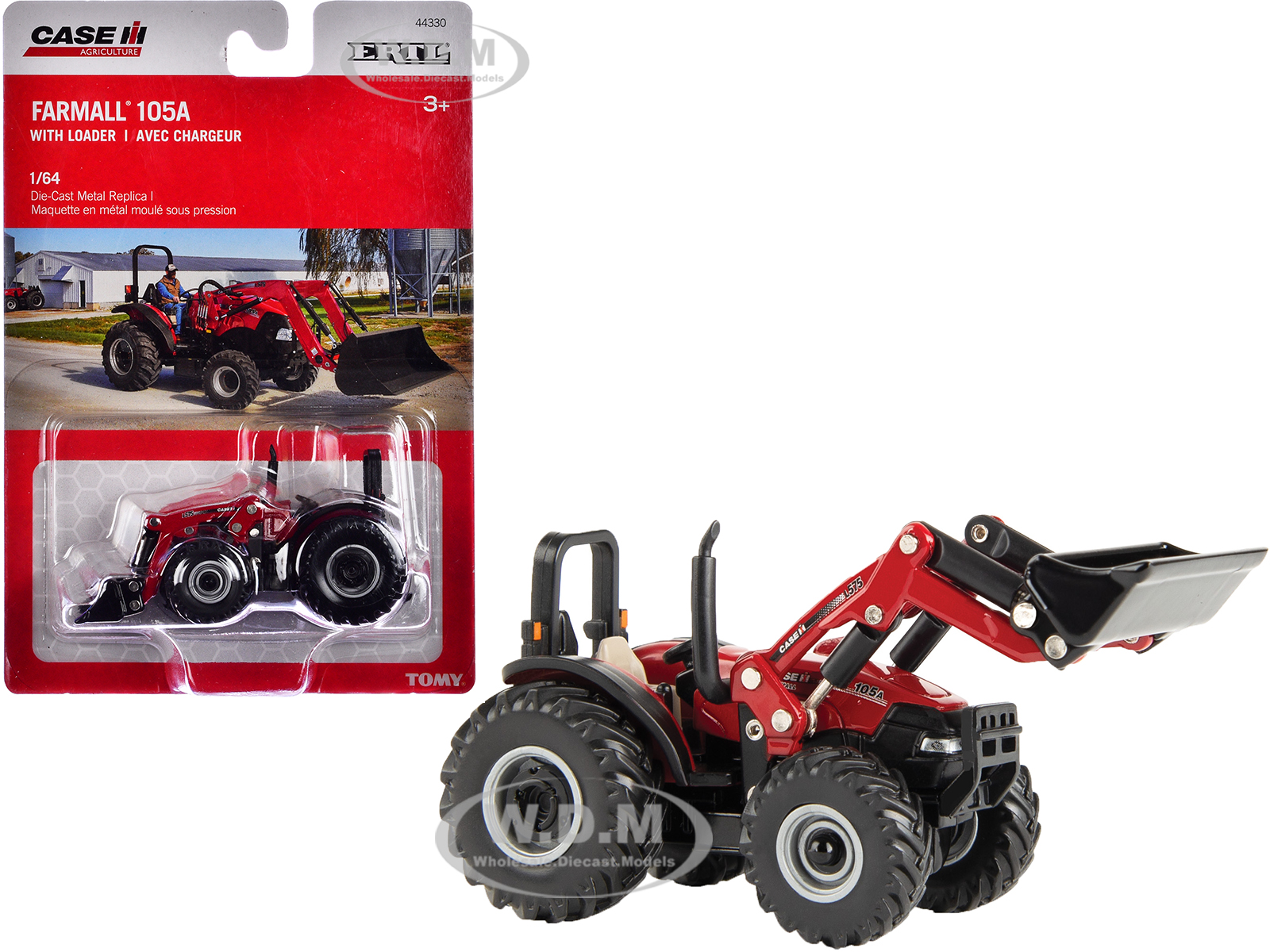 Case IH Farmall 105A Tractor with Loader Red Case IH Agriculture Series 1/64 Diecast Model by ERTL TOMY