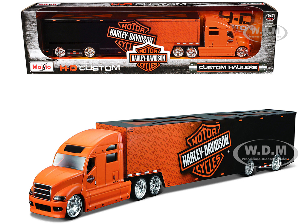 Harley Davidson Custom Hauler Trailer Orange Custom Haulers Series 1/64 Diecast Model By Maisto