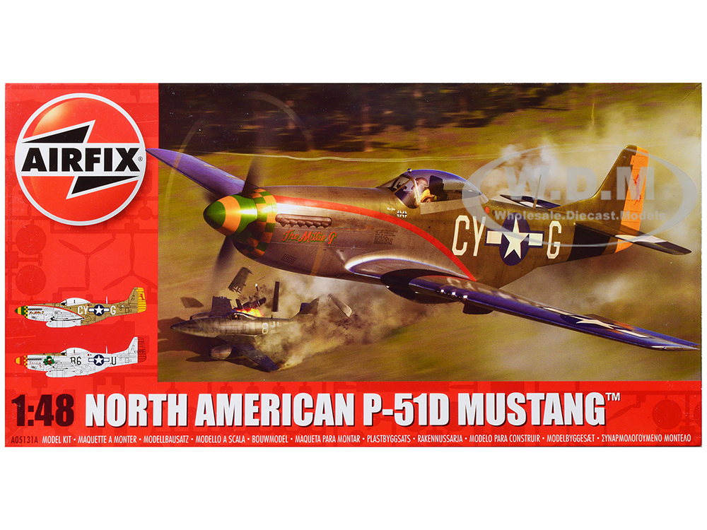 Level 2 Model Kit North American P-51D Mustang Fighter Aircraft with 2 Scheme Options 1/48 Plastic Model Kit by Airfix